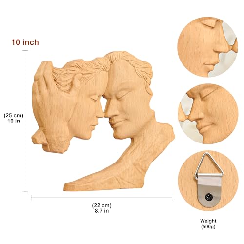 BGCOPPER Wooden Couple Statue, Abstract Couple Sculptures Ornament for Home Decor Women Gift for Anniversary Wedding (10 Inch) - color: B-wood, size: 10 Inch