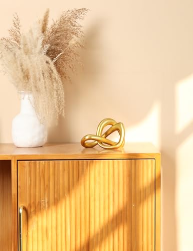 Modern Gold Knot Sculpture Statue - Abstract Geometric Table Decor for Living Room, Office Desk, Bookshelf | Elegant Brass-Tone Resin Home Accent Decorations & Gifts