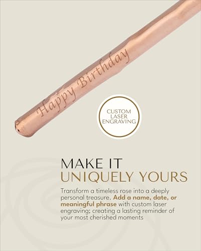 Forever Rose The Rose Gold Dipped Rose, Custom Laser Engraved Rose Gold Flower in an Elegant Glass Vase & Gift Ready Box, Handcrafted Luxury Anniversary, Birthday, Wedding or Valentine’s Keepsake - color: Rose Gold