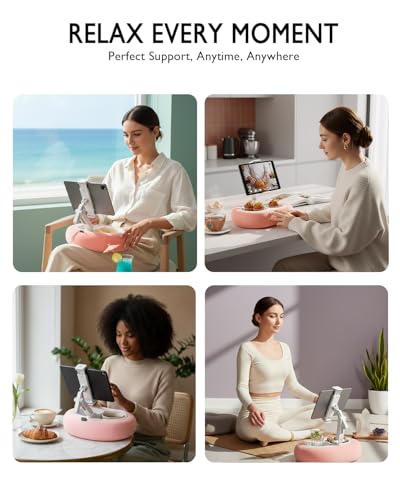 Tablet Pillow Stand, Compatible with 5"-12.9" Kindle, iPad, Phone/Tablet, Google, Samsung, 360° Rotating Phone Holder for Bed, Soft Plush Fabric, Detachable Bowl, Reading and Relaxation on Bed, Pink - color: Pink