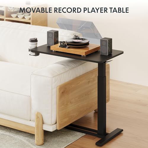 FLEXISPOT H7 Adjustable Overbed Bedside Table with Wheels Pneumatic Mobile Standing Desk Laptop Desk Rolling Computer Cart Movable Overbed Table Hospital Home Use(31.5" W x 17.7" D, Black Large) - color: Black, size: Large