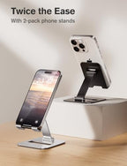 Nulaxy 2 Pack Dual Folding Cell Phone Stand, Fully Adjustable Phone Holder for Desk, Compatible with Phone 16 15 14 13 12 11, Nintendo Switch, All Phones, Black & Silver - color: Black & Silver