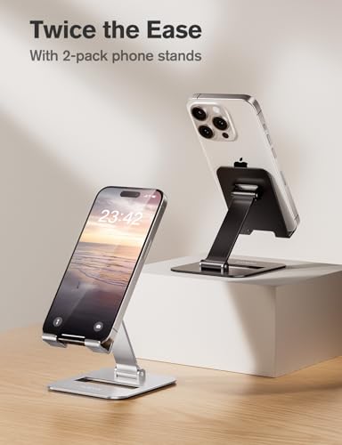 Nulaxy 2 Pack Dual Folding Cell Phone Stand, Fully Adjustable Phone Holder for Desk, Compatible with Phone 16 15 14 13 12 11, Nintendo Switch, All Phones, Black & Silver - color: Black & Silver