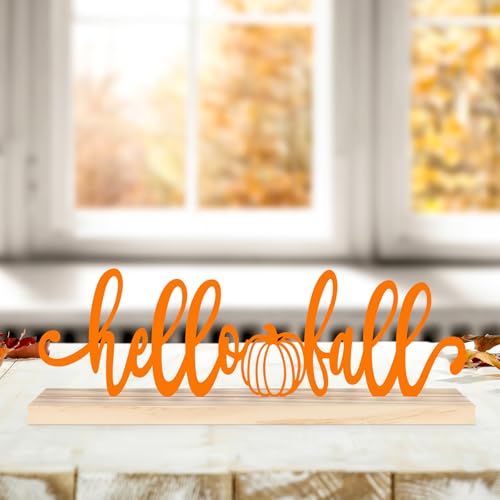 COCHIE Metal Hello Fall Sign, Orange Fall Decorations for Home, Office, Shelf, Mantel, Indoor, Autumn Decoration, Pumpkin Decor (Autumn B) - style: Autumn B