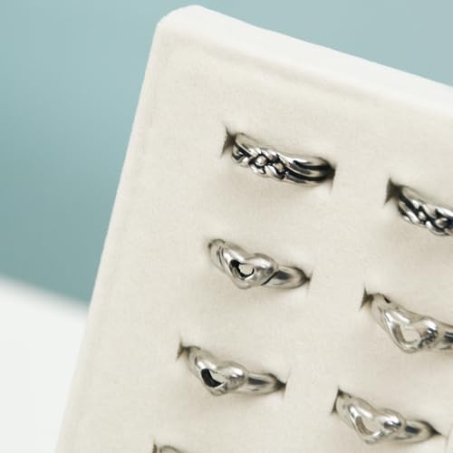 Coward 4pcs Velvet Ring Holder Stand, 50 Slots Jewelry Ring Display Tray, Jewelry Pad Showcase Organizer for Home or Store Sell Show (Beige Velvet) - color: Beige Velvet, size: 4 pcs