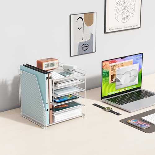 gianotter 6-Tier Paper Organizer With Magazine Holder, Desk Organizers and Accessories, Desk Accessories & Workspace Organizers, File Organizer for Office Supplies Storag (White, 6-Tier) - color: White, size: 6-Tier