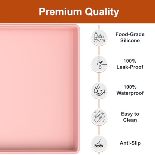 ukeetap Extra Thick Silicone Mat Waterproof with Raised Edge 19” x 12”, BPA Free Non-Slip Dog & Cat Food Mat, Feeding Mat for Food and Water Bowls, Spill Proof Mat to Protect Floors, Pink - color: Pink, size: 19" x 12"