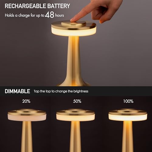 O’Bright Portable LED Table Lamp with Touch Sensor, 3-Levels Brightness, Rechargeable Battery Up to 48 Hours Usage, Night Light for Kids Nursery, Nightstand Lamp, Bedside Lamp (Gold) - color: Gold