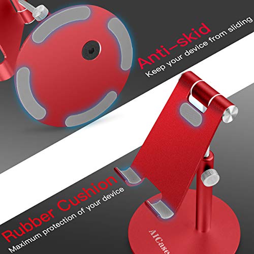 Adjustable Tablet/Phone Stand, AICase Telescopic Adjustable iPad Stand Holder,Universal Multi Angle Aluminum Stand Compatible with iPhone Smart Cell Phone/Tablet/iPad(4-13 inch), Red - color: Red