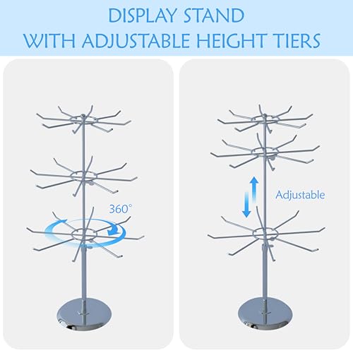 3 Tier Jewelry Towers with 8 Hooks Adjustable Height Rotating Keychain Earring Necklace Stand Display Rack for Retail - size: Length-Incremental Style - 24 hooks