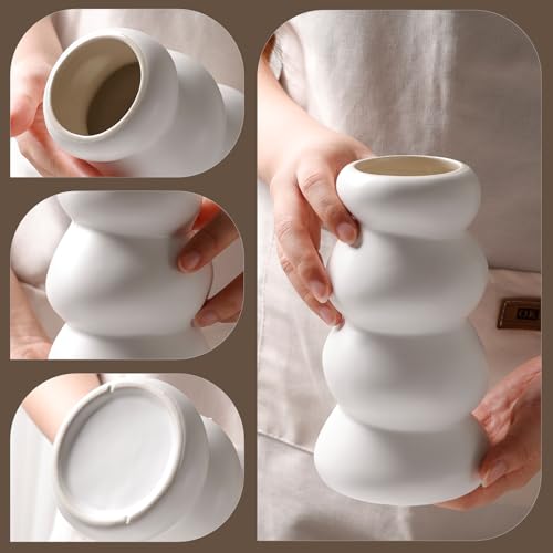 BosilunLife Ceramic Vase with Stacked Bubble Design – Boho Modern Sculptural Flower Vase for Home Decor, Shelf or Table Centerpiece (White) - color: White