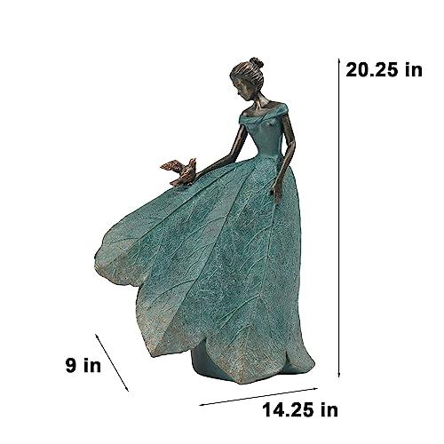 Guichifun Fairy Statue Collection Home Decoration - Leaf Angel Girls Resin Home Decor for Outside or Inside Rustic Garden Outdoor Yard Decorations Figurines Gift 14.25 x 9 x 20.25 Inch - color: Green-bird, size: X-Large