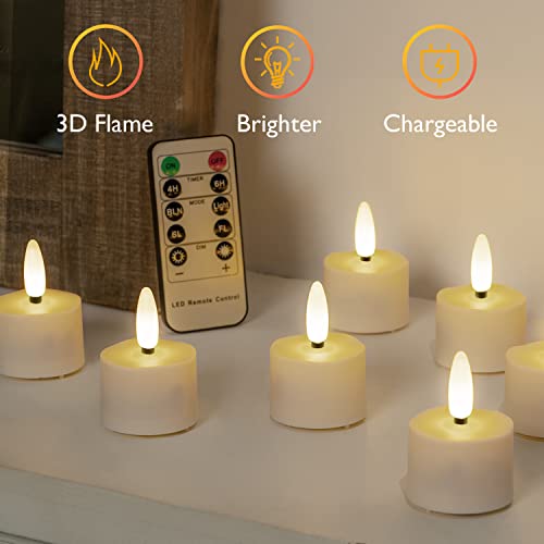 Homemory Flameless Rechargeable Tea Lights with Remote Timer - LED Tea Lights Battery Operated, Realistic Flickering for Home Holiday Decor, Wedding Table Centerpieces, 12-Pack (Φ 1-1/2''×H 2-1/3'') - color: 3D wick, Rechargeable, Remote, Pack of 12