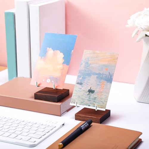 Wenqik 4 Pcs Crystal Display Stand Adjustable Metal Arms Small Rock Display Stand with Wooden Base Geodes Rock Agate Mineral Easel Holder for Collectibles(3.15 x 3.15 x 4.65 Inch) - size: 3.15 x 3.15 x 4.65 Inch