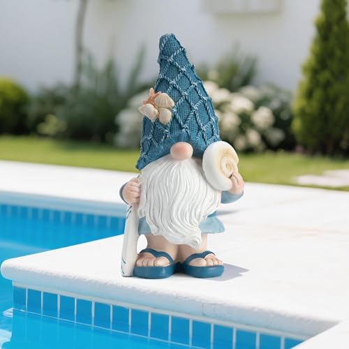 Etlemonde Beach Gnomes Statues, Ocean Gnomes, Nautical Themes Decoration, Resin Gnome Holding a Surfboard, 8.6 Inches - color: Surfboard