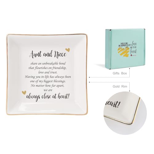 HOME SMILE Mother's Day Aunt Gifts from Niece,Aunt and Niece Gifts,Ceramic Jewelry Dish Tray for Aunts BirthdayValentine's,Thanksgiving,Xmas-Aunt and Niece Share an Unbreakable Bone - style: Aunt
