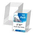 Acrylic Sign Holder 5x7 Inches, 13 Pack Clear Plastic Table Flyer Display Stand, L-Shape Vertical Menu Paper Holder Stand, Clear Picture Photo Flyer Display Stand for Restaurants, Store Fair,Office - size: 13 Pack-L Shape-5X7