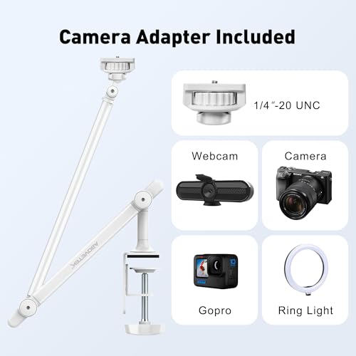 AboveTEK Tablet Stand Holder for Desk & Bed, Aluminum iPad Holder Arm with 360° Rotating Clamp, Adjustable Phone Stand Compatible with 4.7"-13.5" iPad Pro/Air/Mini, iPhone, Galaxy Tab- White - color: White
