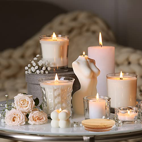 SUPMIND 12 Pack Glass Candle Jars-10oz Clear Empty Candle Jars with Bamboo Lids and Sticky Labels, Bulk Candle Jars for Making Candles Containers - Dishwasher Safe - color: Clear, size: 10oz
