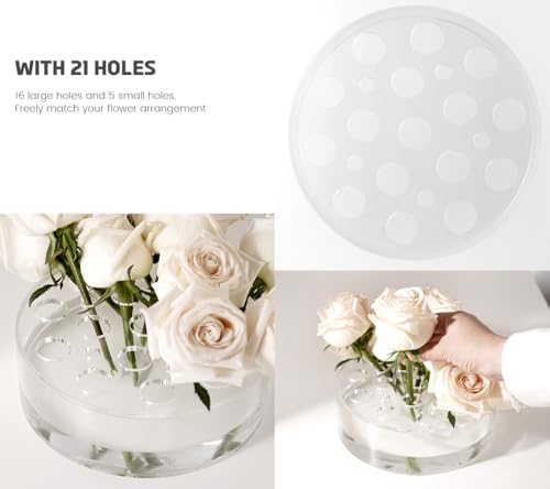 Large Clear Acrylic Flower Vases with 21 Holes, 8” Round Short Centerpiece Vase for Table Decor Wedding Birthday Home DecorationAcrylic Vase with Holes