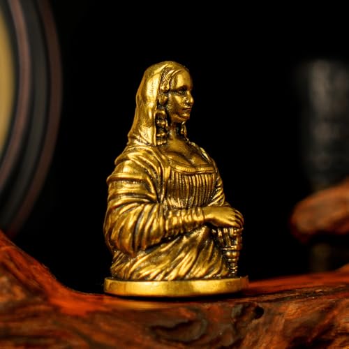 CHOVY Mona Lisa Brass Statue - 100% Solid Handcrafted Bust, Renaissance-Style Art Decor, Vintage Collectible Figurine, Desktop & Bookshelf Display, for Art Lovers Antique Gold Finish - style: Mona Lisa