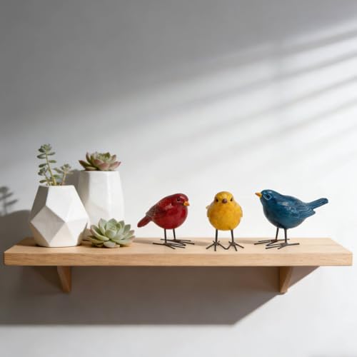 DiliComing Bird Figurines Home Decor - 3 Pcs Small Resin Animal Statues, Decorative Colorful Birds Sculpture for Shelf Desk Garden Decorations, Gift for Bird Lover
