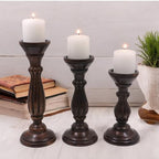 Hosley Set of 3 Dark Brown Wood Pillar Candle Holders 13 Inches 11 Inches and 9 Inches High Ideal for LED and Pillar Candles Gifts for Weddings Party Home Spa Reiki Aromatherapy - color: Dark Brown 1