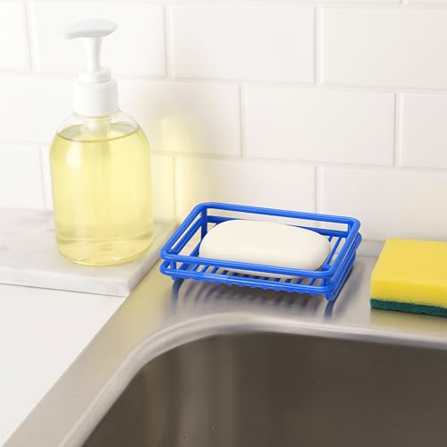 Creative Home Metal Wire Soap Dish Tray Rust-Resistant Iron Bathroom Soap Holder with Blue Powder Coating Bar Soap Rack for Shower Sink Kitchen Vanity - color: Blue