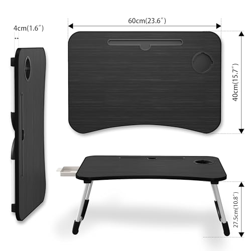 Lap Desk Bed Trays for Eating and Laptops Breakfast in Bed Tray for Sofa/Couch/Study/Reading/Writing with Cup Holder/Drawer On Low Sitting Floor Large Portable Foldable (Black) - color: Black