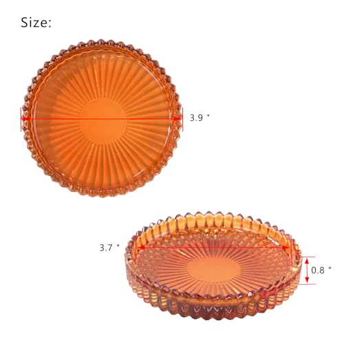 Candlestick Glass Candle Holder Plates Set of 6, Round Glass Candle Tray Plates for Dining Wedding Lantern Festival Party Evening Light, Amber - color: Amber