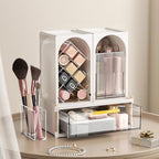 INVSSENE Stackable Makeup Organizer Countertop, Storage Perfume Skincare Cosmetic Lipstick Face Mask Makeup Brush Palettes, Ideal for Vanity Bathroom Counter - color: 3515 White+Clear
