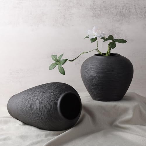 Rustic Farmhouse Flower Vase - 13.4 Inchs Large Black Ceramic Vase, Pampas Grass Vase, Modern Farmhouse Decor Vase for Home Decor, Dining Table, Entryway, Centerpiece, Living Room, Shelf Decorative - size: Large