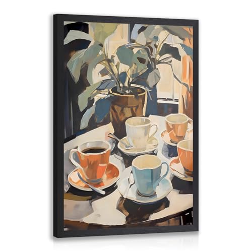 GELDSTEI Wood Framed Coffee Wall Art, Vintage Cafe Aesthetic Picture, Cafe Bar Canvas Painting, Retro Coffee Poster Print, Modern Rustic Wall Decor for Kitchen Dining Room Ready to Hang 16x24 Inch - color: Orange-Blue(Wood), size: 24"L x 16"W