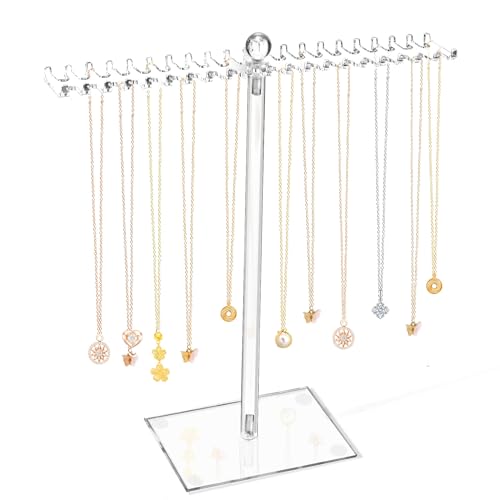 OAOLEER Acrylic Necklace Organizer， Clear Necklace Holder Stand， Jewelry Organizer Display Hanger Rack with Bilateral Hooks for Necklaces Pendant Bracelets Ring - size: Tall 11.6In