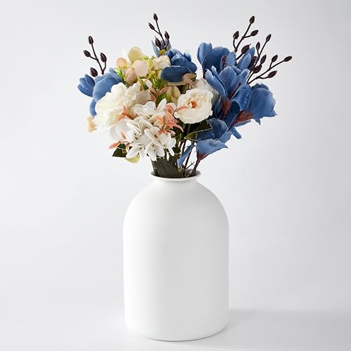 White Metal Vase, Modern Decorative Vase, Minimalist Tall Round Vase for Living Room, Bedroom, Entryway, Table & Shelf Decor, White Ceramic Look Metal Vase for Floral Arrangements - color: White