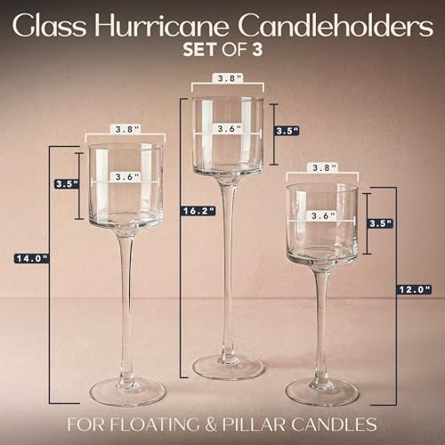 Royal Imports Glass Candleholder Flower Vase, Floating & Pillar Candle Centerpiece Display, Decorative Hurricane on Pedestal for Home or Wedding Set of 3, Clear - color: Clear