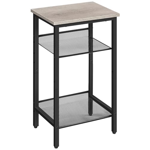 HOOBRO Tall Side Table, 3-Tier Telephone End Table with Adjustable Mesh Shelves, Small Entryway Table with Storage, Small Nightstand for Living Room, Bedroom, Hallway, Office, Greige BG01DH01G1 - color: Greige + Black