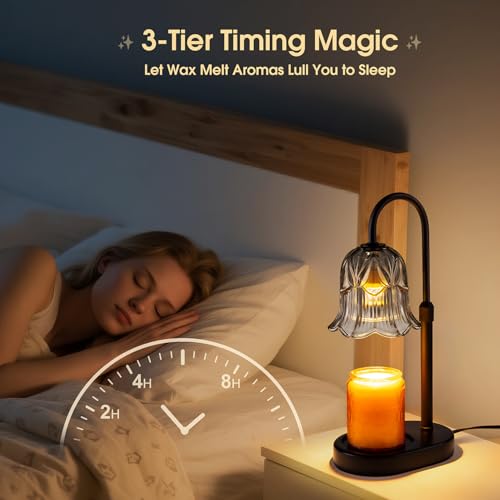 Candle Warmer Lamp Adjustable Timer Electric－ Gray Flower Shaped Wax Melting Lamp - color: Gray