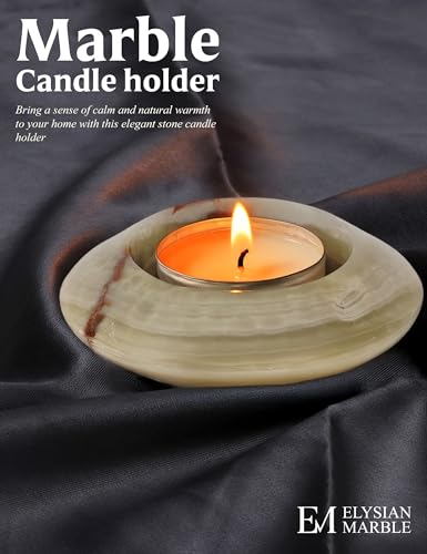 Tealight Candle Holders Set of 2 – Handcrafted Natural Marble Tea Light & Votive Holders, Decorative Stone Candle Holder Pair for Home Décor, Dining Table, Coffee Table & Wedding Decor - color: Green, size: 3" Inches