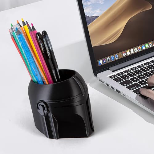Cool Helmet Pen Holder, Armor Figurine Pencil Holder for Office Desk Decor, 3D Printed, Black, Durable and Fun Gift Idea - color: Black, size: Helmet