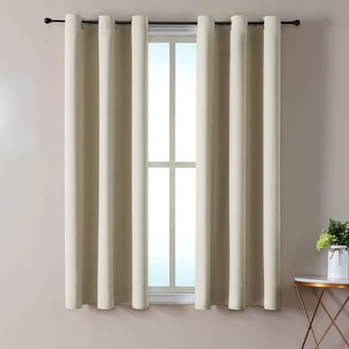 ChrisDowa Small Window Curtains 50 inches Long for Bedroom - Grommet Short Thermal Insulated Room Darkening Curtains for Kitchen (2 Panels, Beige, 29 x 50 Inch) - color: Beige, size: 29"W x 50"L (Pack of 2)