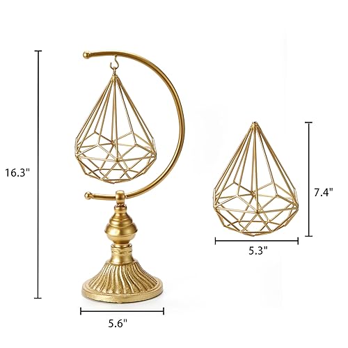 HLQMFHT 5.6" W x 16.3" H Metal Geometric Abstract Sculpture on Cast Iron Base,Metal Geometric Sculpture Decor Sphere, Tabletop,Living Room,Study,Bedroom,Home Decor - color: Gold-f