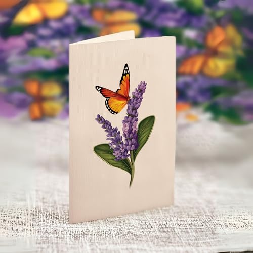 Freshcut Paper Pop Up Cards, Lavender & Butterflies, 12 Inch Life Sized Forever Flower Bouquet 3D Popup Greeting Card, Birthday & Thank You Card, Blank Notecard & Envelope - color: Lavender & Butterflies, size: Classic