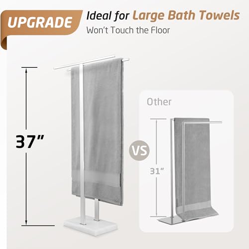 KES Standing Towel Rack with Marble Base, 37" H (Equal Height) Free Standing Towel Racks for Bathroom Floor, Fits Large Bath Towel, 18/8 Stainless Steel Polished Finish, BTH229 - color: Polished Silver, size: 37" H (Equal-height)