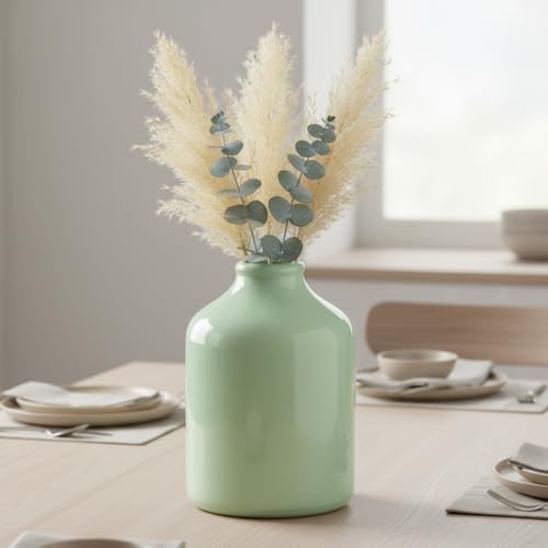 Sunddo Green Ceramic Vase for Home Decor, 7 Inch Modern Decorative Vases, Minimalist Flower Vase for Living Room, Bookshelf, Bedside Table Decor, Nightstand, Wedding Table Decoration - color: Light Green, size: 7 inch