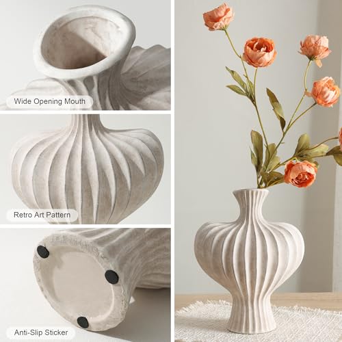 Ceramic Flower Vase Home Decor,11" Rustic Vintage Clay Beige Heart Terracotta Vases Farmhouse Table Vases Living Room Decor Pottery Pots for Home Shelf Coffee Dining Desk Fireplace - color: D-11"h-antique Beige