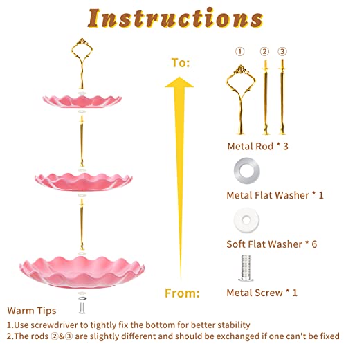 3 Tier Cupcake Stand Holder, BACUTHY Plastic Cup Cake Stand Tower with Tiered Serving Tray for Cupcakes, Donuts, Fruits and More, Pink - color: Pink