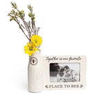 youngs Inc Ceramic Bee Vase w/Photo Frame, White, Black, 11.25" Length x 3.00" Width x 8.00" Height - color: Vase Photo Frame