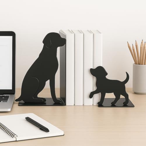 Dog Bookends, Black Metal Book Ends for Shelves, Sitting & Walking Dog Silhouette Set, Heavy-Duty 0.08" Thick Steel Book Holder for Home Office, Decorative Gift for Dog Lovers - color: Black Dog