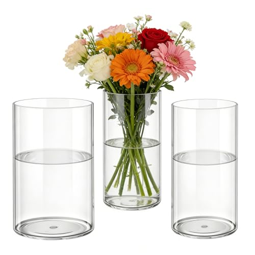 3 Pack Acrylic Cylinder Vases, Non-breakable Vase for Centerpieces, 10 inch Tall Clear Flower Vase Bulk Floating Candle Holder for Wedding Table Home Decor and Party - size: 3 Pack(4''W x 10''H & 5''W x 10''H & 6''W x 10''H)